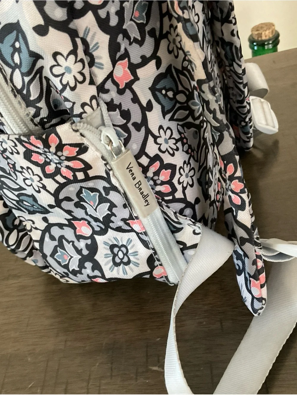 Vera Bradley Compact Backpack Lighten Up Grey Purple Mimosa Medallion Floral